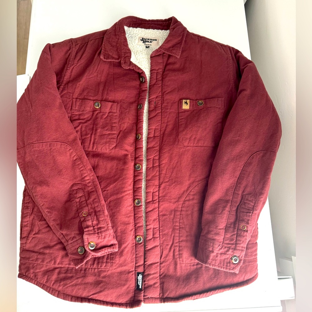 Jackson Hole Sherpa-lined Maroon Flannel Jacket | Men’s Medium | warm and cozy!
